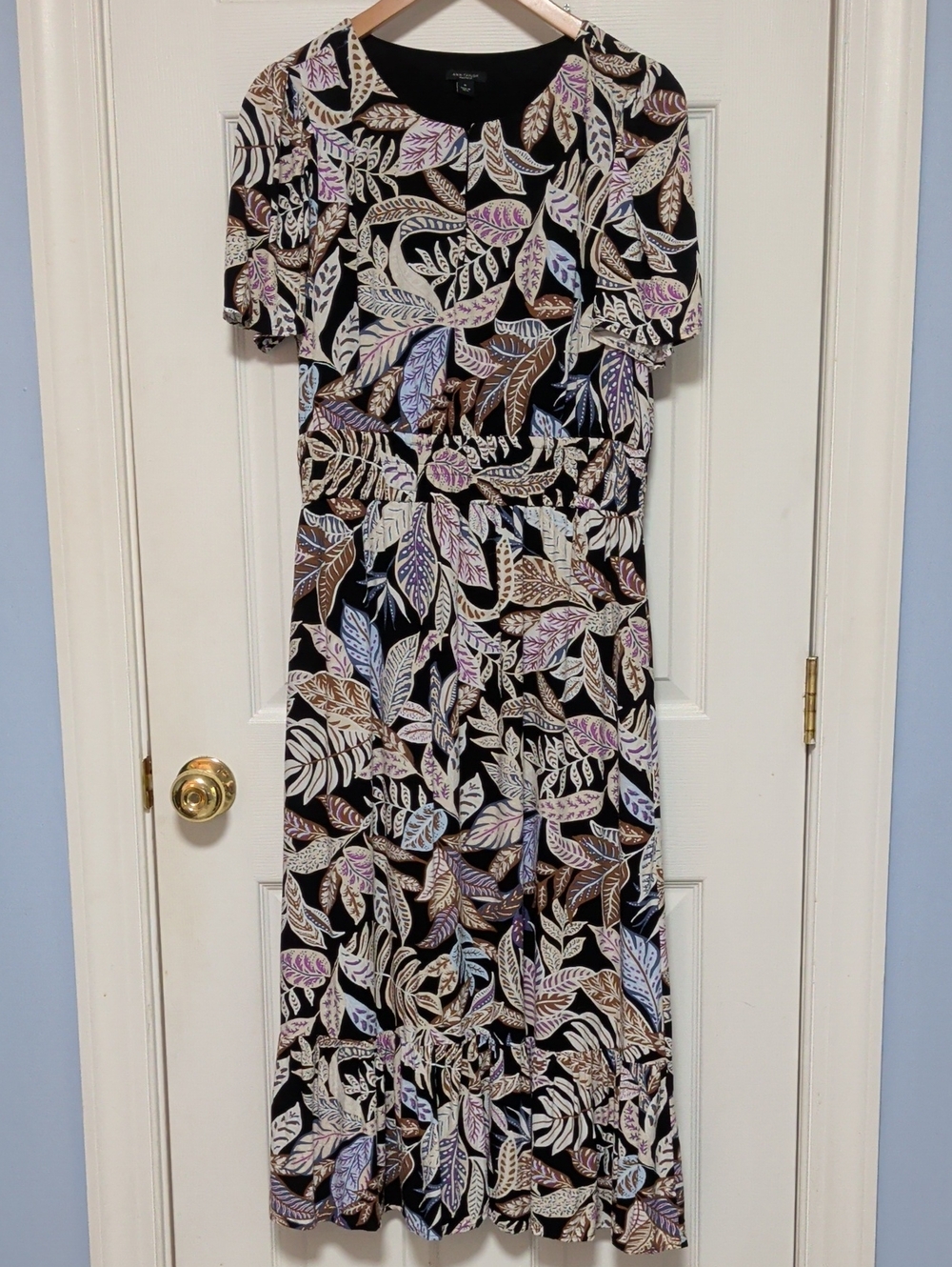 Ann Taylor Factory Black Maxi Dress with Pastel Leaf Print